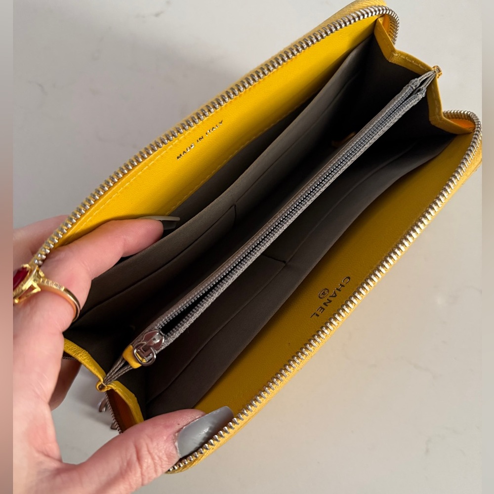 CHANEL Leather Round Zip Long Wallet Yellow - Picture 10 of 16